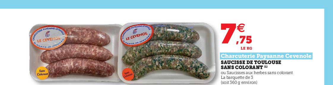 saucisse de toulouse sans colorant charcuterie paysanne cévenole