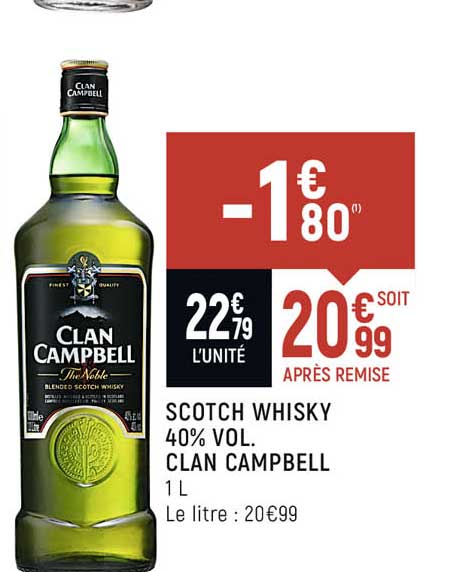 scotch whiksy 40% vol. clan campbell