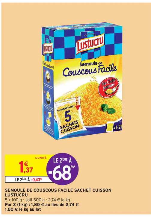 Semoule De Couscous Facile Sachet Cuisson Lustucru