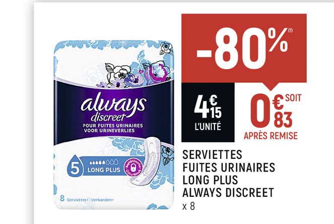 serviettes fuites urinaires long plus always discreet