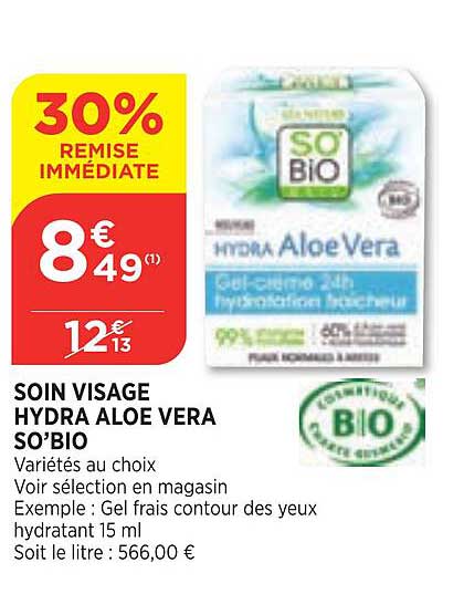 soin visage hydra aloé véra so'bio