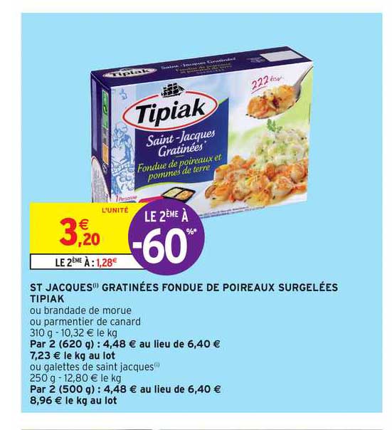 st jacques gratinées fondue de poireaux surgelées tipiak