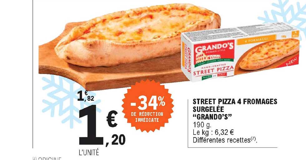 Street Pizza 4 Fromages Surgelée Grando's -34% De Réduction Immédiate