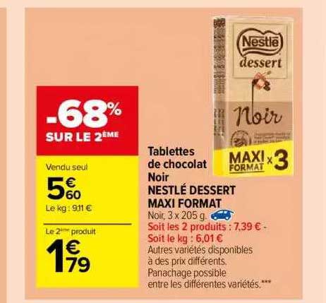 tablettes de chocolat noir nestlé dessert maxi format