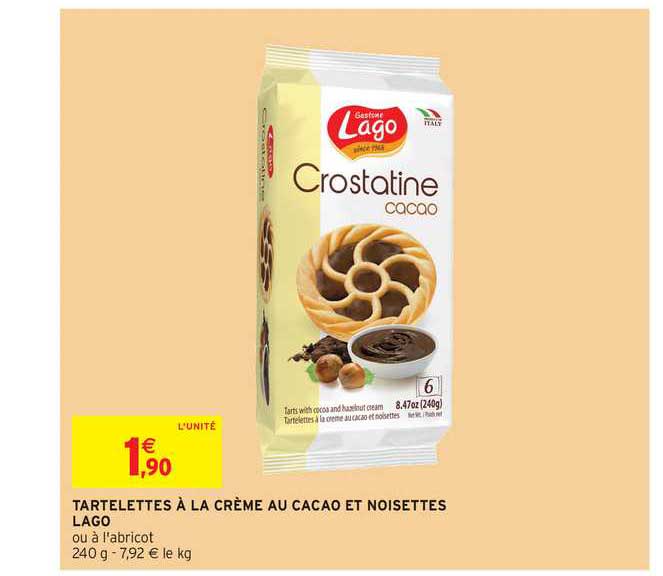 tartelettes à la crème au cacao et noisettes lago