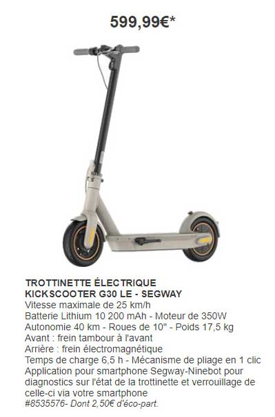 Trottinette électrique Kick Scooter G30 Le - Segway