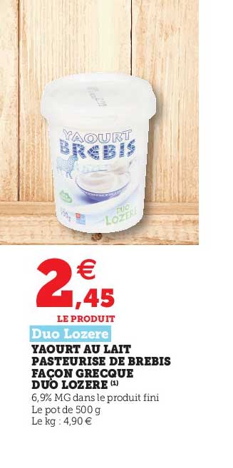 Yaourt Au Lait Pasteurisé De Brebis Façon Grecque Duo Lozère