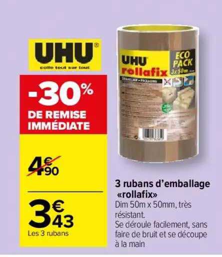3 rubans d'emballage «rollafix» uhu -30% de remise immédiate