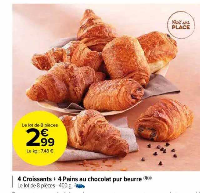 4 Croissants + 4 Pains Au Chocolat Pur Beurre