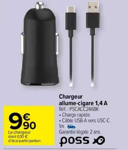 chargeur allume-cigare 1.4a