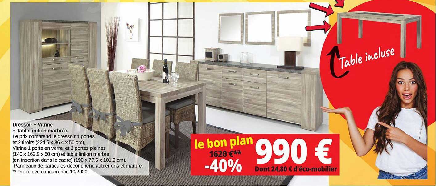 dressoir + vitrine + table finition marbrée