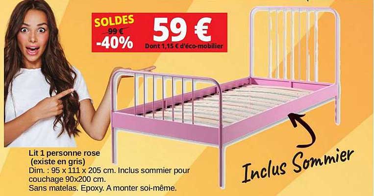 lit 1 personne rose