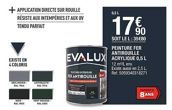 peinture fer antirouille acrylique 0,5 l evalux