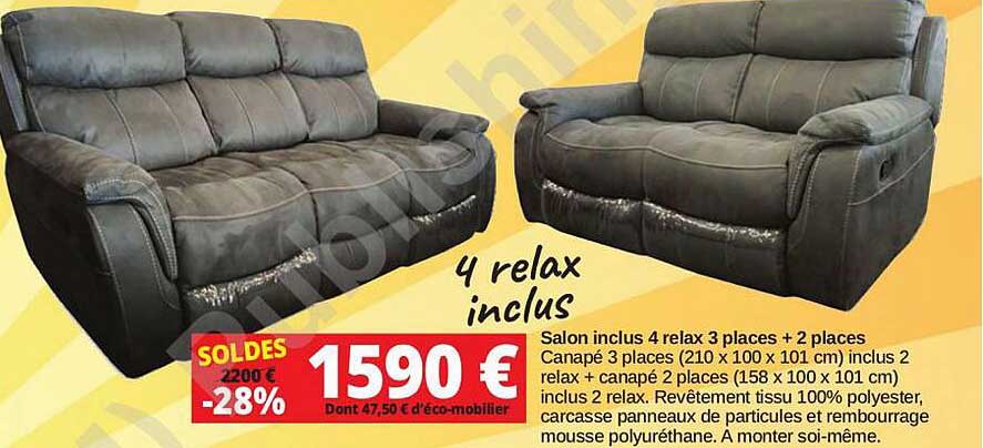 salon inclus 4 relax 3 places + 2 places