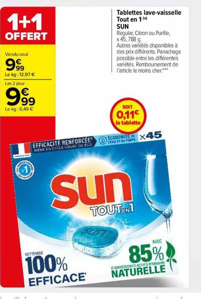 tablettes lave-vaisselle tout en 1 sun