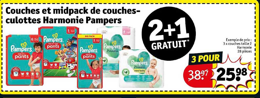 couches et midpack de couches-culottes harmonie pampers