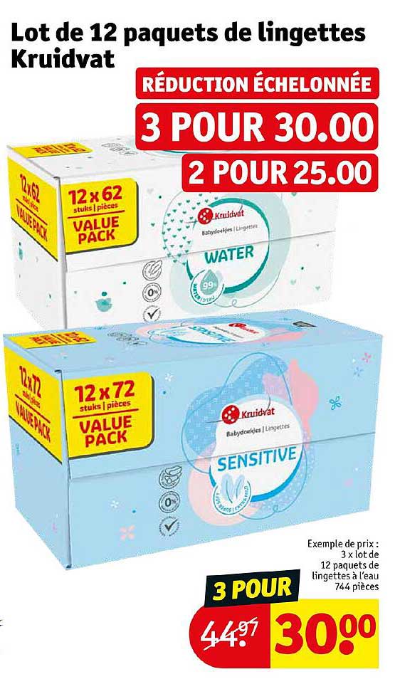 lot de 12 paquets de lingettes kruidvat