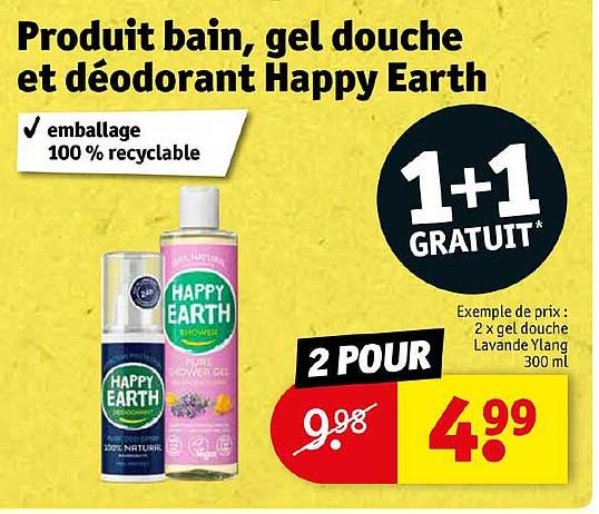 produit bain, gel douche et déodorant happy earth