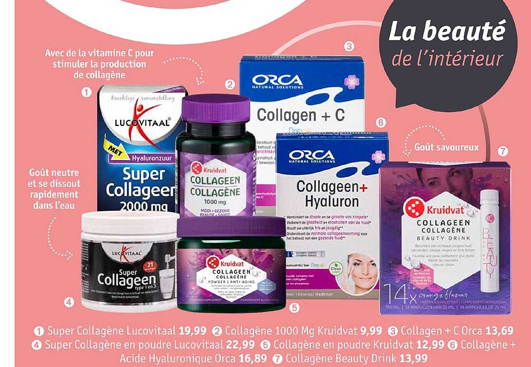super collagène lucovitaal, collagène 1000 mg kruidvat, collagen+ c orca, super collagène en poudre lucovitaal, collagène en poudre kruidvat, collagène+ acide hyaluronique orca, collagène beauty drink
