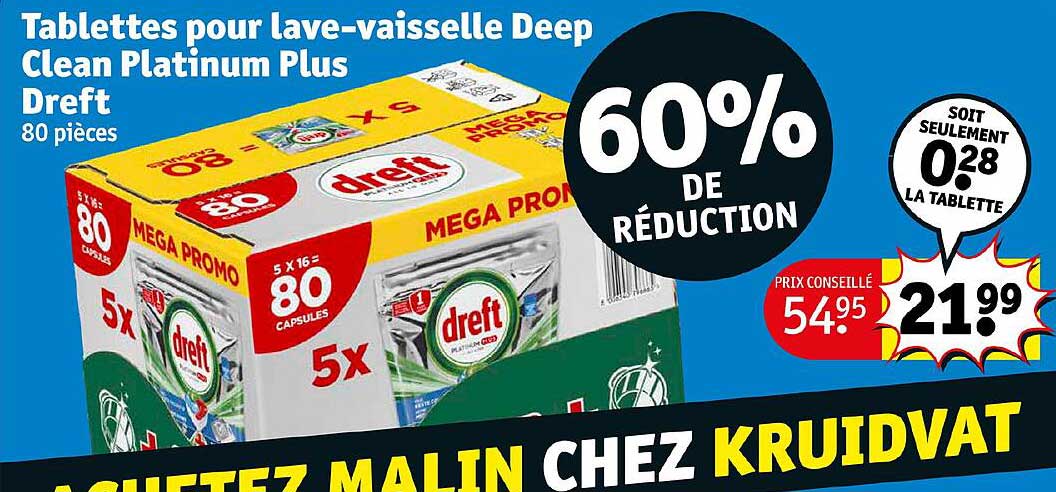 tablettes pour lave-vaisselle deep clean platinum plus dreft