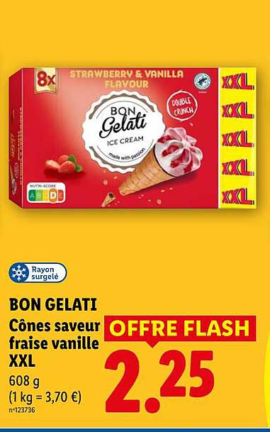 BON GELATI Cônes saveur fraise vanille XXL