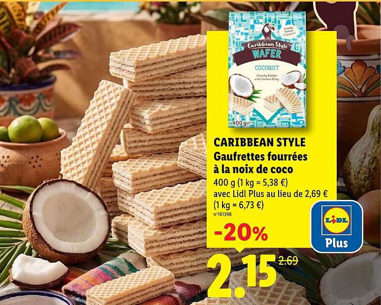 CARIBBEAN STYLE Gaufrettes fourrées à la noix de coco