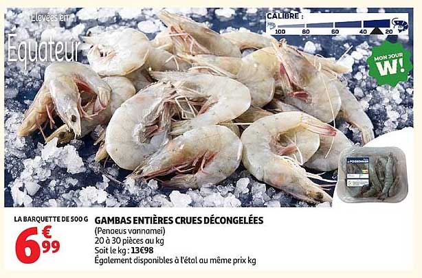 Equateur Gambas entières crues décongelées