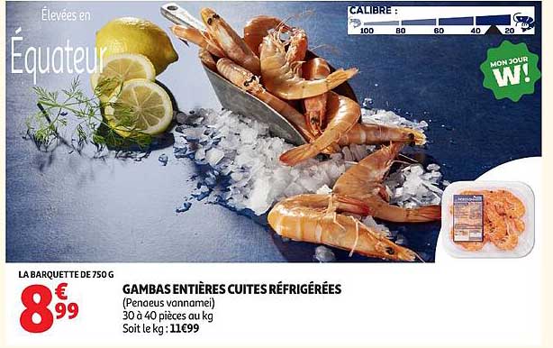 GAMBAS ENTIERES CUITES RÉFRIGÉRÉES