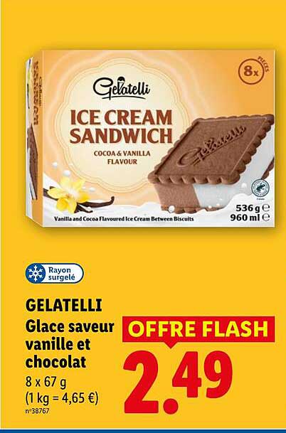 GELATELLI Glace saveur vanille et chocolat