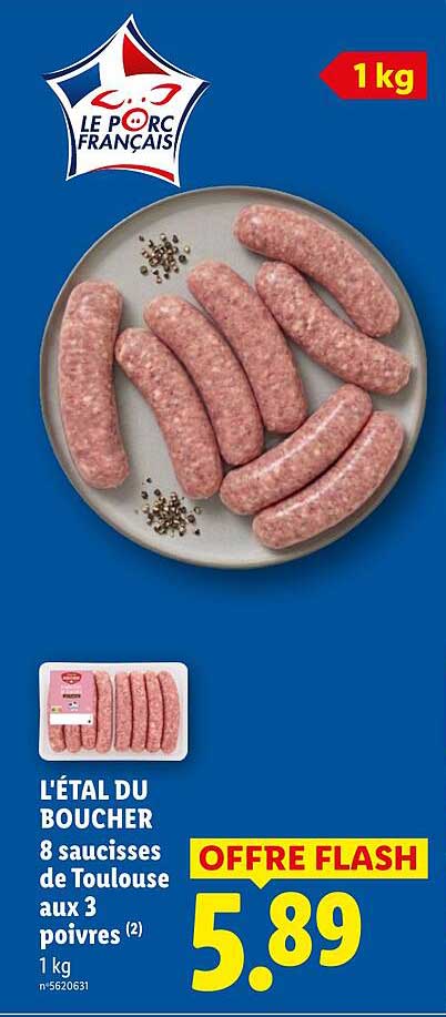 L'ÉTAL DU BOUCHER 8 saucisses de Toulouse aux 3 poivres