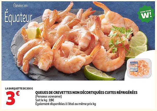 QUEUES DE CREVETTES NON DÉCORTIQUÉES CUITES RÉFRIGÉRÉES