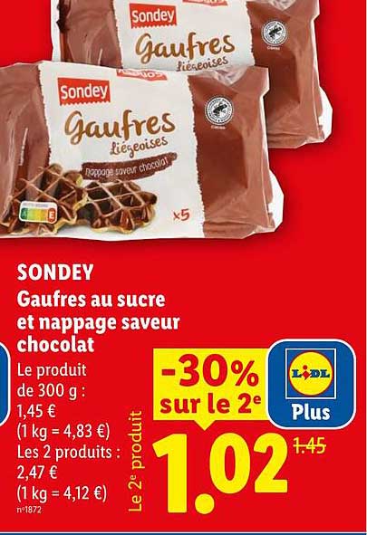 Sondey Gaufres au sucre et nappage saveur chocolat
