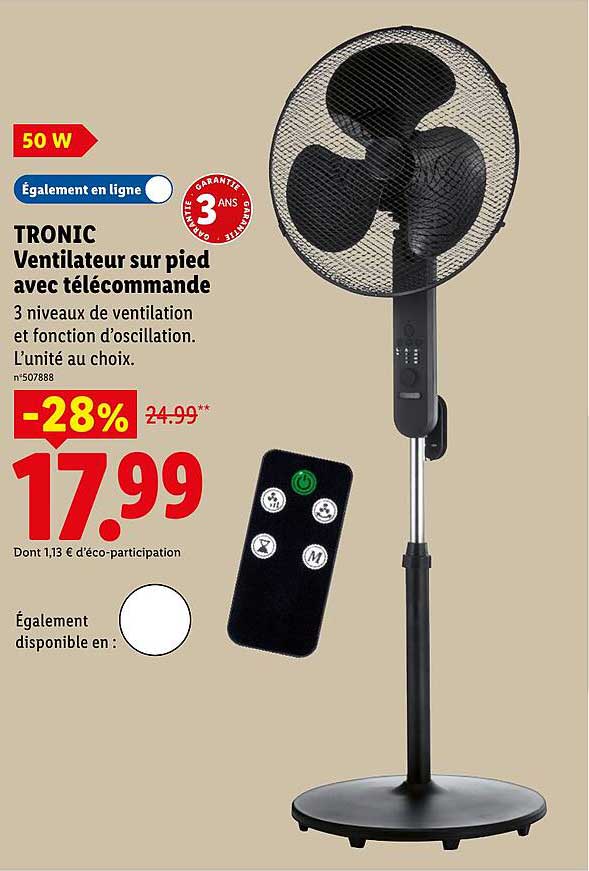 TRONIC Ventilateur sur pied avec télécommande