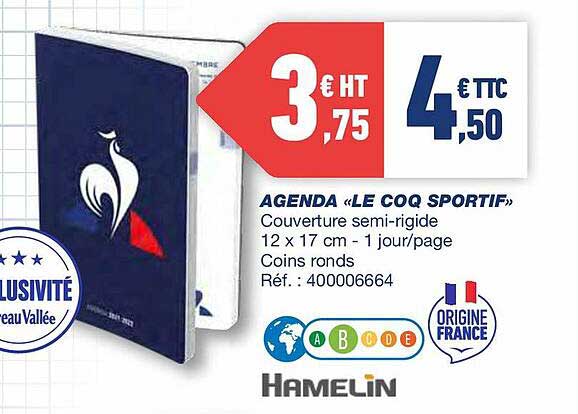 agenda "le coq sportif" hamelin