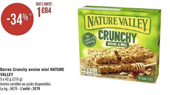 barres crunchy avoine miel nature valley