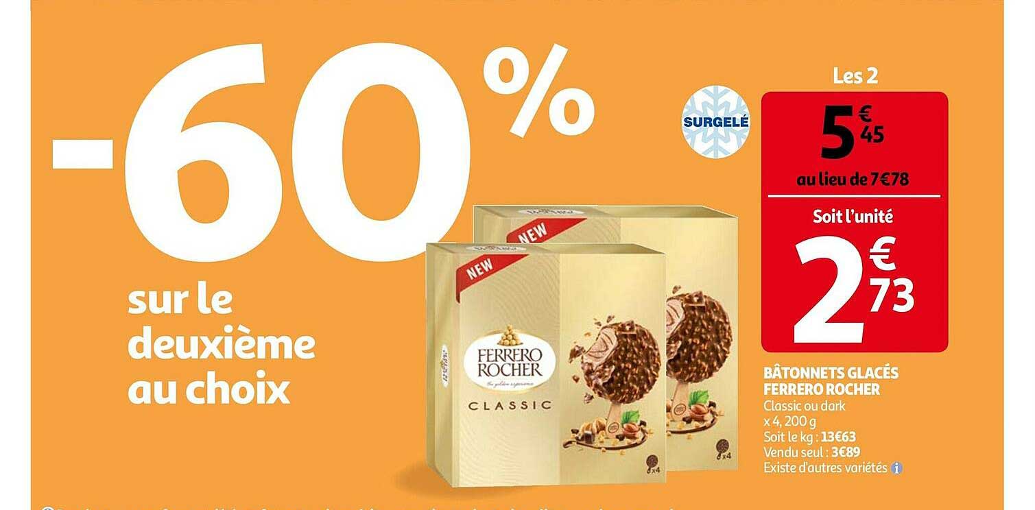 bâtonnets glacés ferrero rocher -60% sur le deuxième au choix