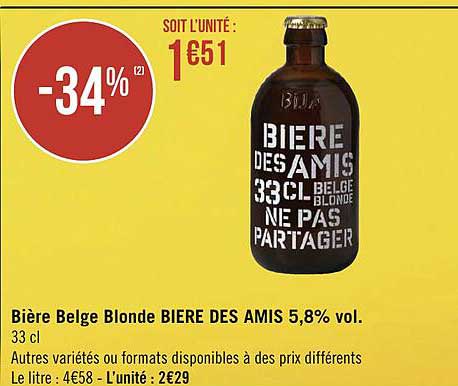 bière belge blonde bière des amis 5,8% vol.