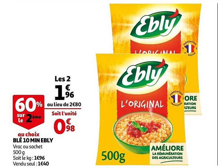 blé 10 min ebly 60% sur le 2ème