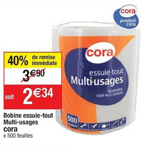 bobine essuie-tout multi-usages cora 40% de remise immédiate