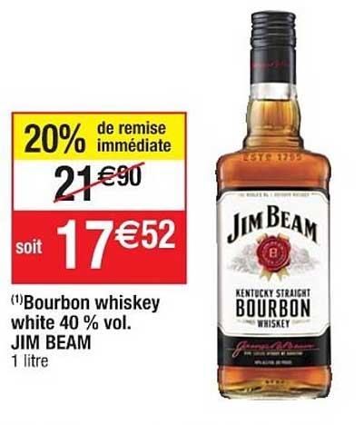 bourbon whiskey white 40 % vol jim beam 20% de remise immédiate