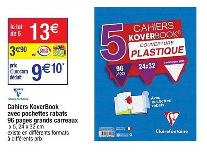 cahiers koverbook avec pochettes rabats 96 pages grands carreaux