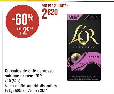 Capsules De Café Espresso Sublime Or Rose L'or