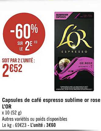 capsules de café espresso sublime or rose l'or