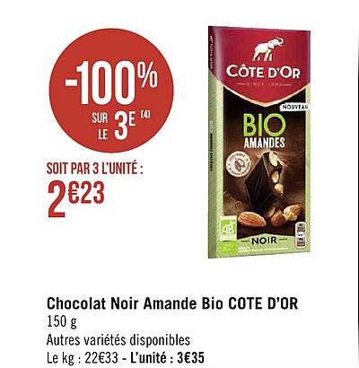 Chocolat Noir Amande Bio Côte D'or