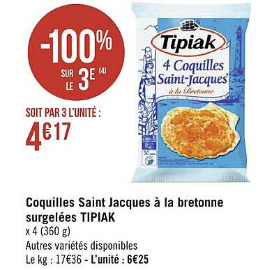 coquilles saint jacques à la bretonne surgelées tipiak