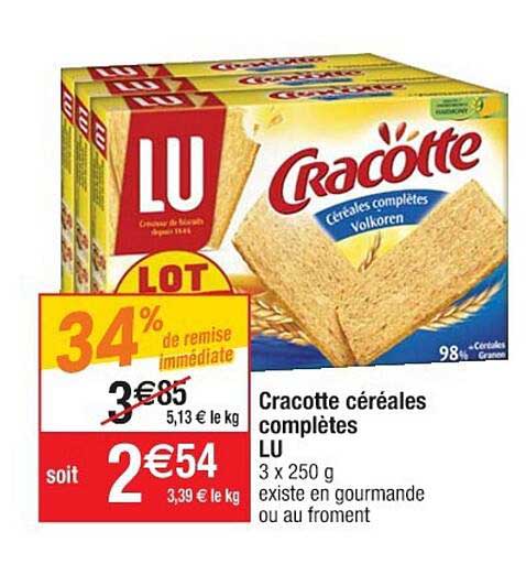 cracotte céréales complètes lu 34% de remise immédiate