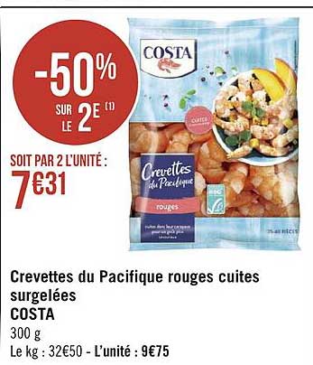 Crevettes Du Pacifique Rouges Cuites Surgelées Costa
