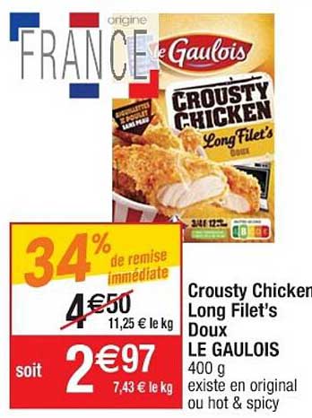 Crousty Chicken Long Filet's Doux Le Gaulois 34% De Remise Immédiate