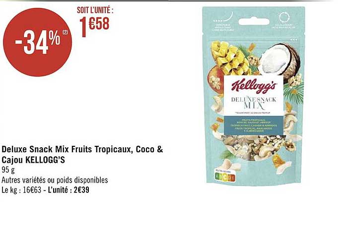deluxe snack mix fruits tropicaux, coco & cajou kellogg's