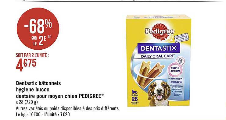 dentastix bâtonnets hygiène bucco dentaire pour moyen chien pedigree